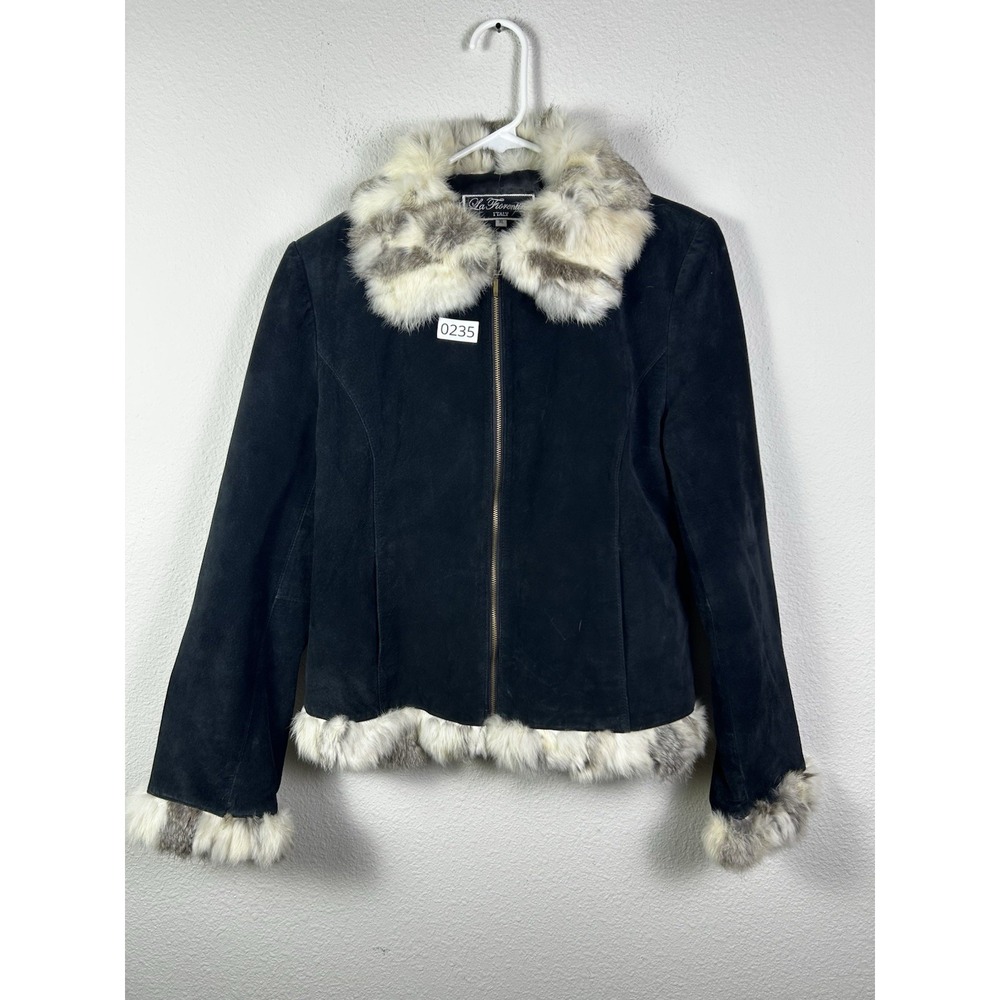 Suede‎ Leather  With Rabbit Fur Jacket Women's Sz XL